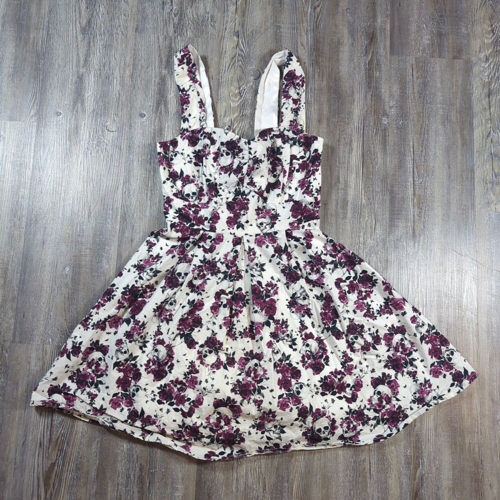 Hot Topic Dress Womens Small Skull Floral Sleeveless Gothic Corset Back Punk Emo